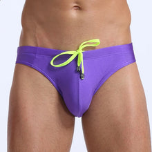 Load image into Gallery viewer, The "Cocktail" Neon Camp Brief Speedos with special drawstring regal purple- MaverickSwim
