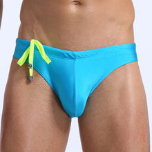 Load image into Gallery viewer, The "Cocktail" Neon Camp Brief Speedos with special drawstring sky blue - MaverickSwim