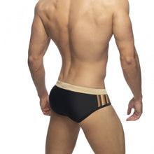 Load image into Gallery viewer, Kuma Swim Trunks with Side Stripes in black brown