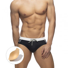 Load image into Gallery viewer, Kuma Swim Trunks with Side Stripes in black gray