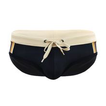 Load image into Gallery viewer, Kuma Swim Trunks with Side Stripes in black brown