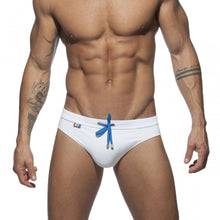 Load image into Gallery viewer, Pride Month Edition Swim Trunks with Rainbow Flag Speedos white