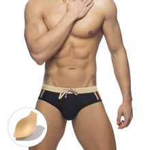 Load image into Gallery viewer, Kuma Swim Trunks with Side Stripes in black brown