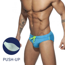 Load image into Gallery viewer, Pride Month Edition Swim Trunks with Rainbow Flag Speedos sky blue