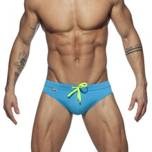 Load image into Gallery viewer, Pride Month Edition Swim Trunks with Rainbow Flag Speedos sky blue