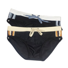 Load image into Gallery viewer, Kuma Swim Trunks with Side Stripes in black brown
