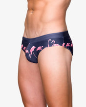 Load image into Gallery viewer, Miami Swim Trunks Briefs with Flamingo purple