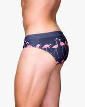 Load image into Gallery viewer, Miami Swim Trunks Briefs with Flamingo purple