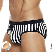 Load image into Gallery viewer, Mykonos Swim Briefs Black and White Striped w
