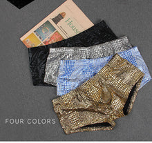Load image into Gallery viewer, Sheen Holographic Swimsuit Hipster Trunks for men metallic blue