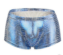 Load image into Gallery viewer, Sheen Holographic Swimsuit Hipster Trunks for men metallic blue