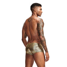 Load image into Gallery viewer, Sheen Holographic Swimsuit Hipster Trunks for men metallic gold